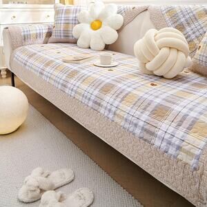 vctops Farmhouse Buffalo Check Plaid Cotton Sofa Couch Cover Patchwork Quilted